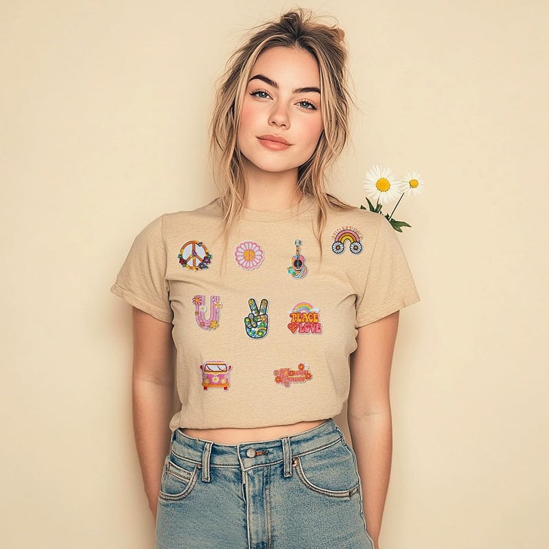 RF-patch 48Pcs Hippie Iron on Patches for Girl, Embroidered Boho Iron on/Sew on Patch for Clothes, Hats, Jeans, Dress, Backpacks, Etc - Image 2